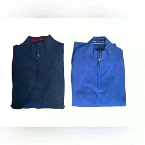Set of 2 TailorByrd 1/4 Zip Washable Wool Blue Men’s Sweaters Size XL Royal/Navy